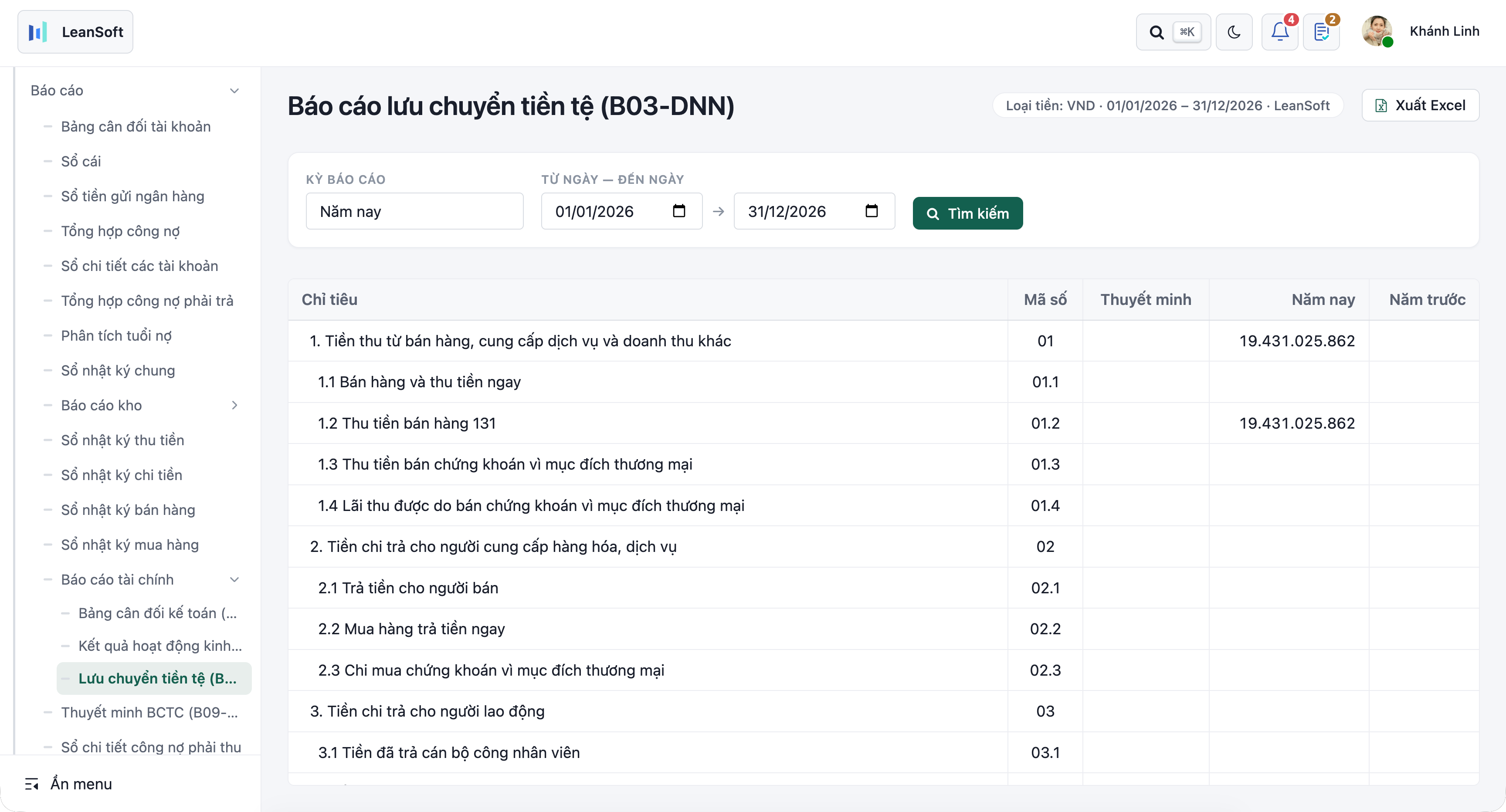 B03 — Lưu chuyển tiền tệ (khớp số dư tiền cuối kỳ)
